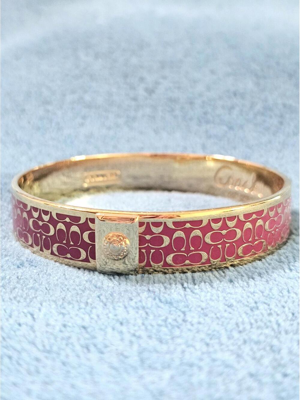 Coach Signature Fuchsia Enamel Gold Bangle Bracelet - Picture 2 of 4